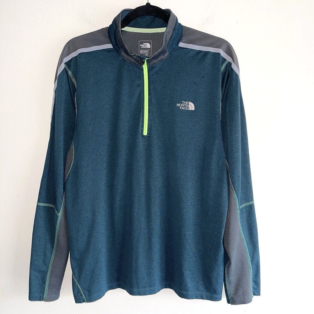 The North Face Green 1/4 Zip Pullover Shirt Mens L Long Sleeve Active FlashDry